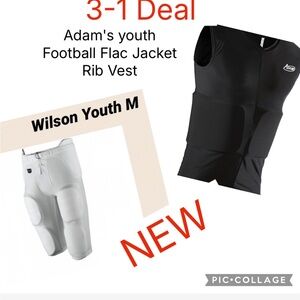 2-1 New Wilson football pant & Adams Black Youth Football Flac Jacket Rib Vest